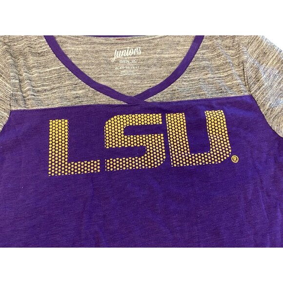 LSU Purple & Gray Juniors Long Sleeve V-Neck Shirt With Rhinestone Logo Size XL - Picture 9 of 13